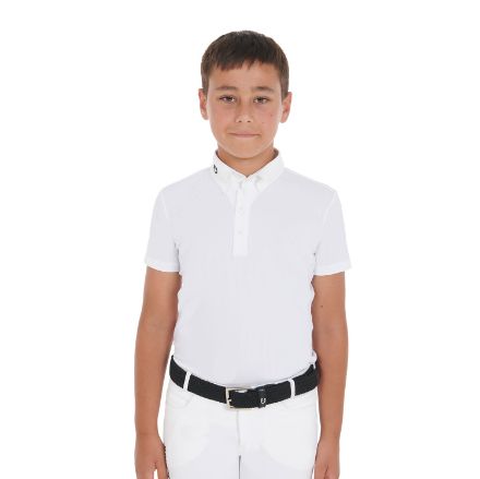 Boys' slim fit competition polo shirt with four buttons