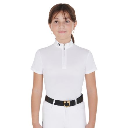 Girls' slim fit competition polo shirt with zip
