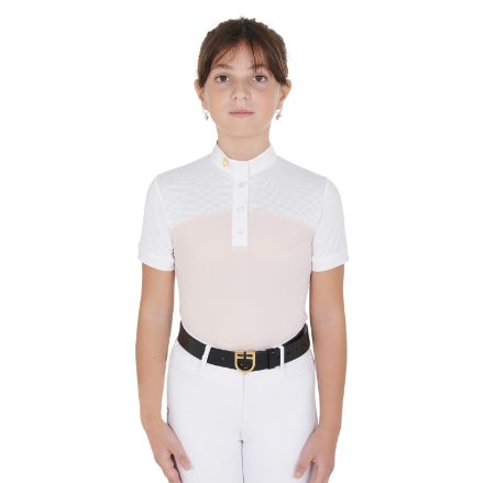 Girls' slim fit competition polo shirt with perforated fabric