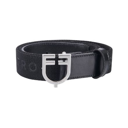 Leather belt with elastic and lettering