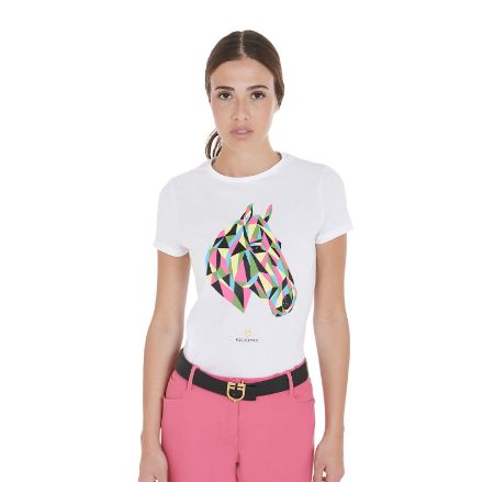 Women's slim fit T-shirt with multicolor horse's head