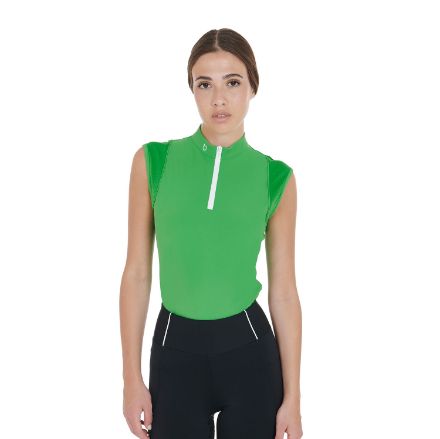 Women's slim fit sleeveless polo shirt in technical fabric