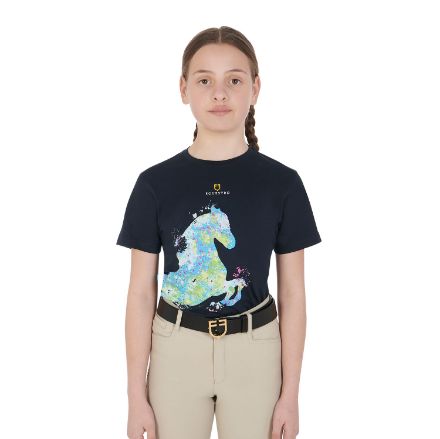 Girls' slim fit T-shirt with abstract horse print