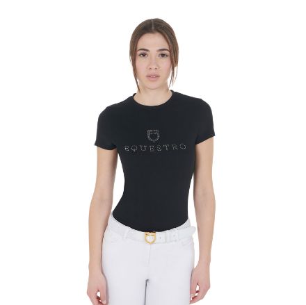 Women's slim fit cotton t-shirt with glitter lettering